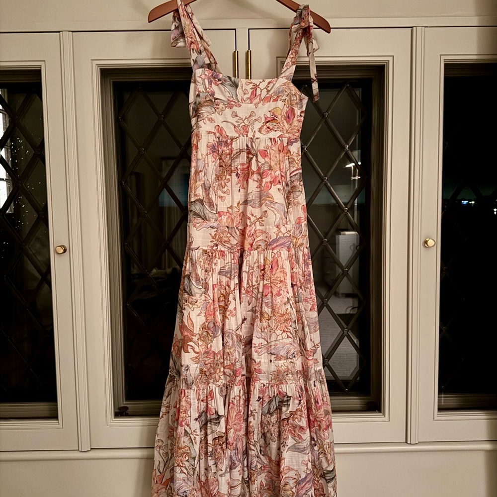 Zimmermann Pink and White Tiered Maxi Sundress